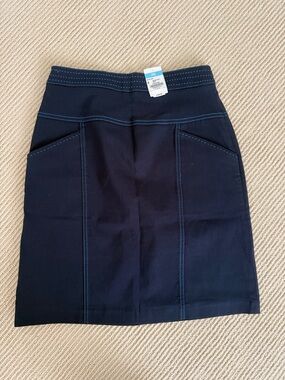 Navy Stitch-Detail Pencil Skirt